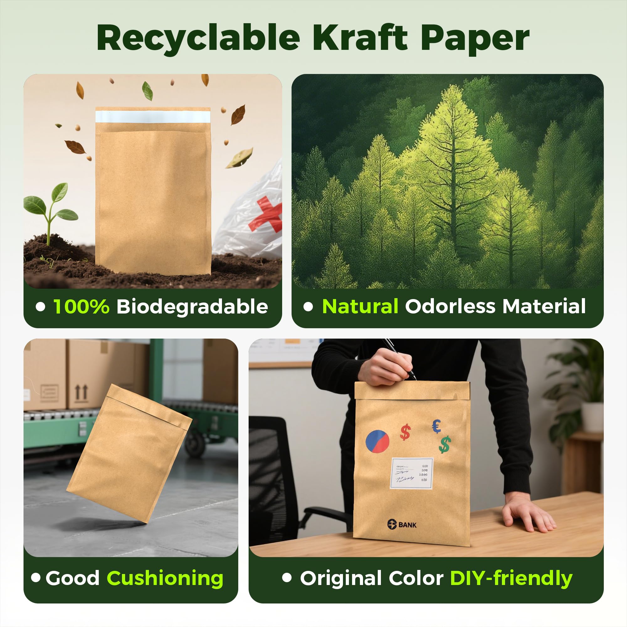 Tera Lot de 100 enveloppes d'expédition rembourrées en nid d'abeille : 12,2 x 22,1 cm, 4 couches, autocollantes, biodégradables, recyclables, pour bijoux, maquillage, sacs d'expédition pour petites