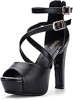 IDIFU Women's IN5 Charcy Crisscross Strappy Peep Toe Platform Chunky High Heel Sandals for Party & Everyday