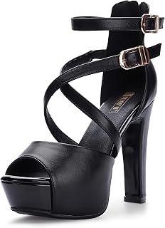 IDIFU Women's IN5 Charcy Crisscross Strappy Peep Toe Platform Chunky High Heel Sandals for Party & Everyday