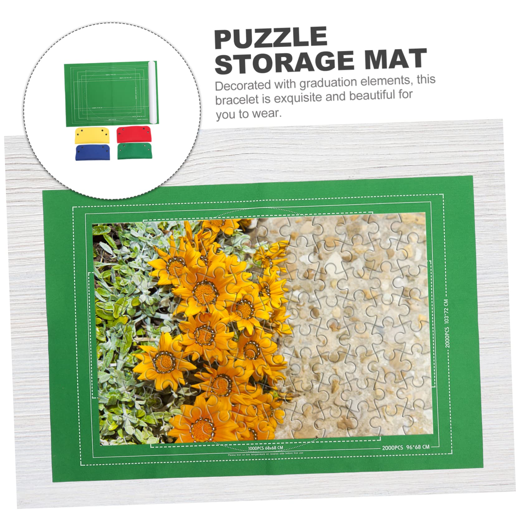 Toyvian Tappeto per Puzzle in Feltro Verde 3 Bande Fissante e Tubo Gonfiabile, Supporta Fino a 2000 Pezzi per Gioco Puzzle Adulti Colore Casuale