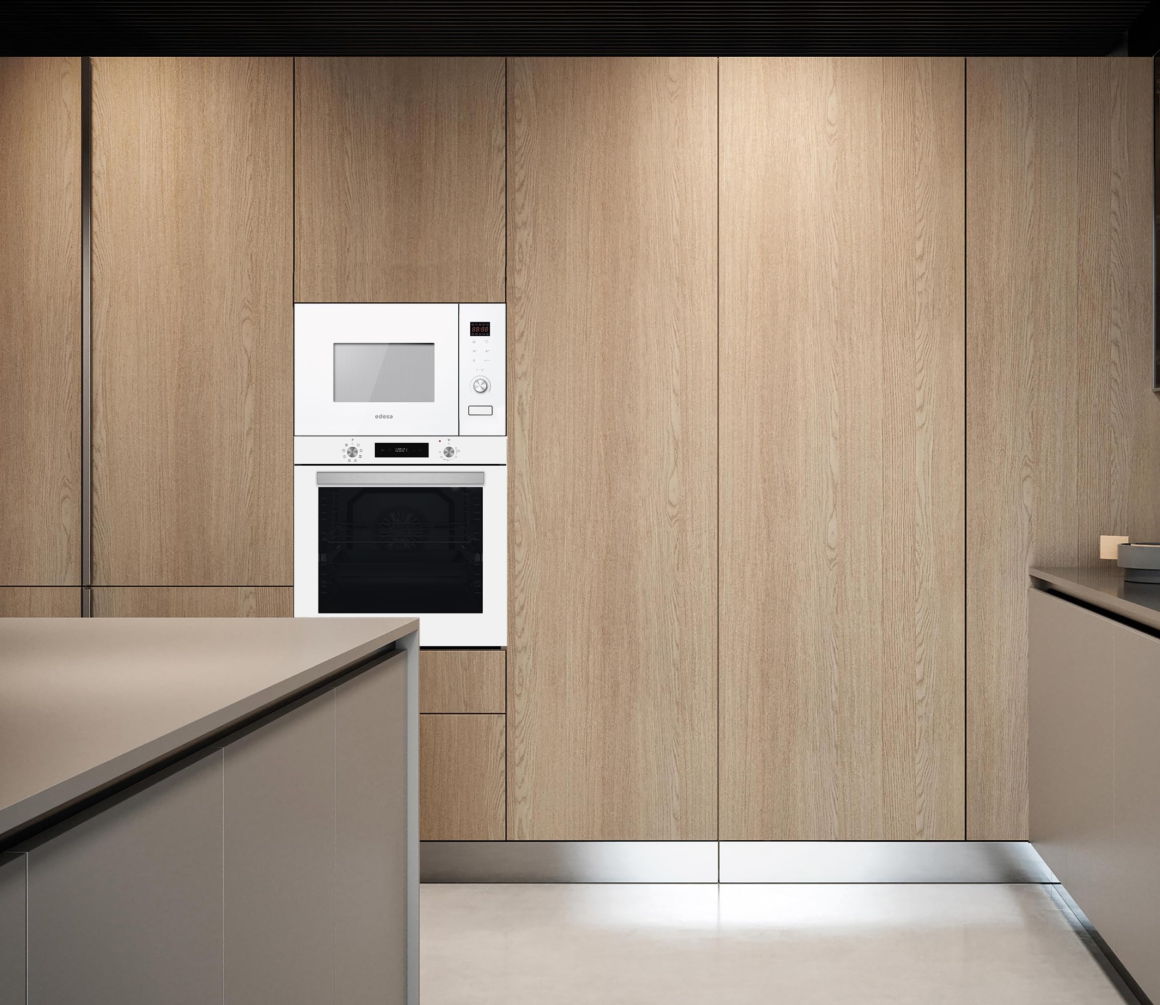 EDESA Mikrowelle EMW-2020-IG WH mit Einbau, 20 l, 800 W und Grill, 1000 W, Innengehäuse aus Edelstahl, Auftau- und Heizfunktionen, Breite 59,5 cm, Weiß