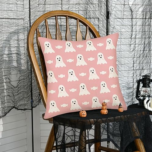 Miniatura 4 de Fukeen Fundas de almohada de Halloween con diseño de gato de truco o trato de 18 x 18 pulgadas, lindo gato con sombrero de bruja morado,