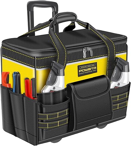 Bolsa de herramientas rodante de 21 pulgadas con ruedas, portátil, impermeable, grande, organizador de almacenamiento de herramientas con mango