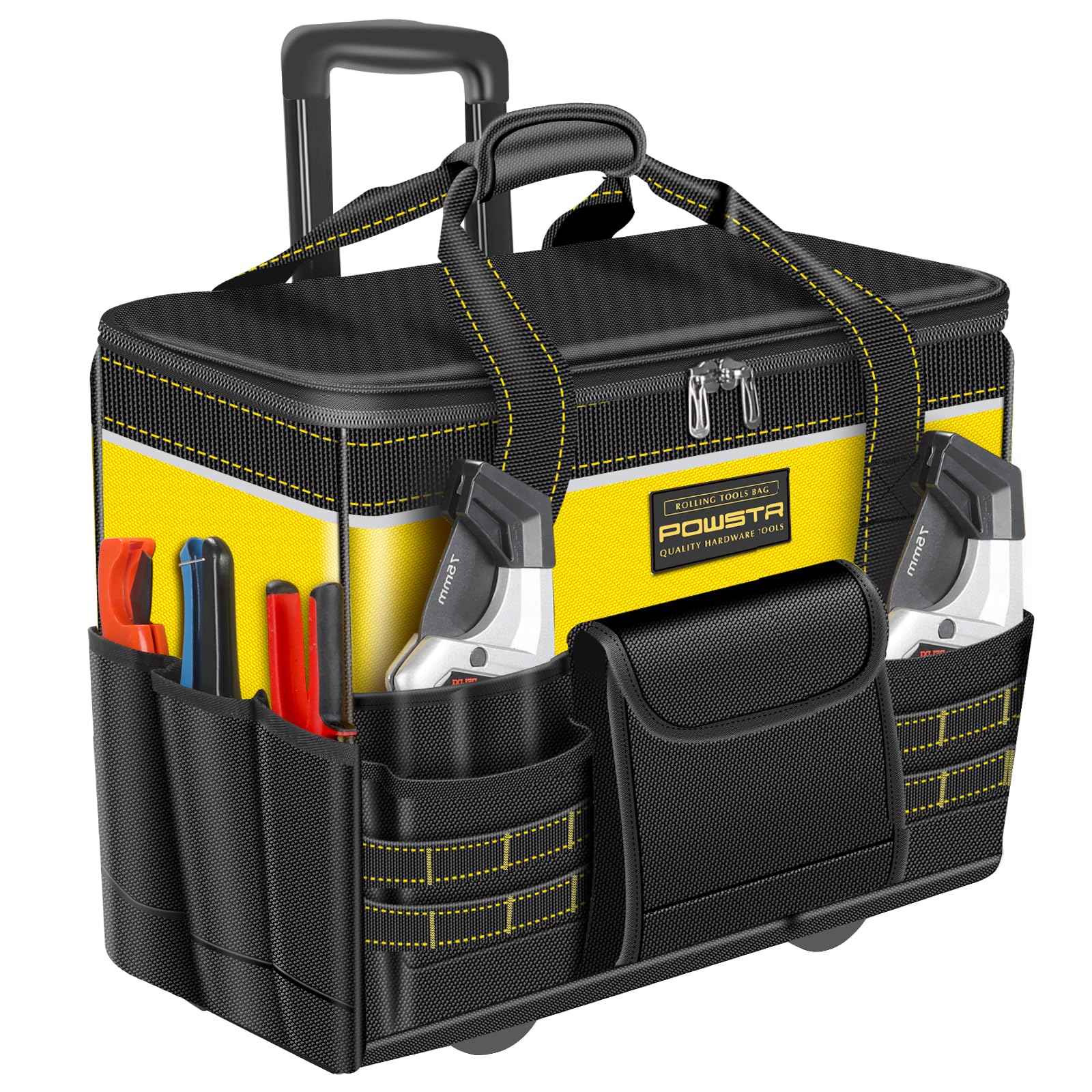 21" Rolling Tool Bag with Wheels,Portable Waterproof Large Tool Storage Bag Organizer with Adjustable Aluminum Telescoping Handle for Repairman Electrician and Mens