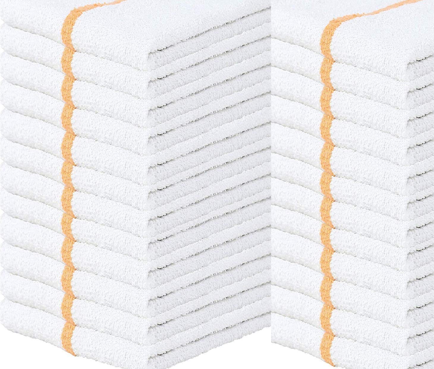 Superior Home 24 Commercial Kitchen Cleaning Towel 16x19 Bulk Bar Mop Towel 30oz use as Home Kitchen Cleaning Towels, Restaurant bar mop Towel (Gold Stripe)