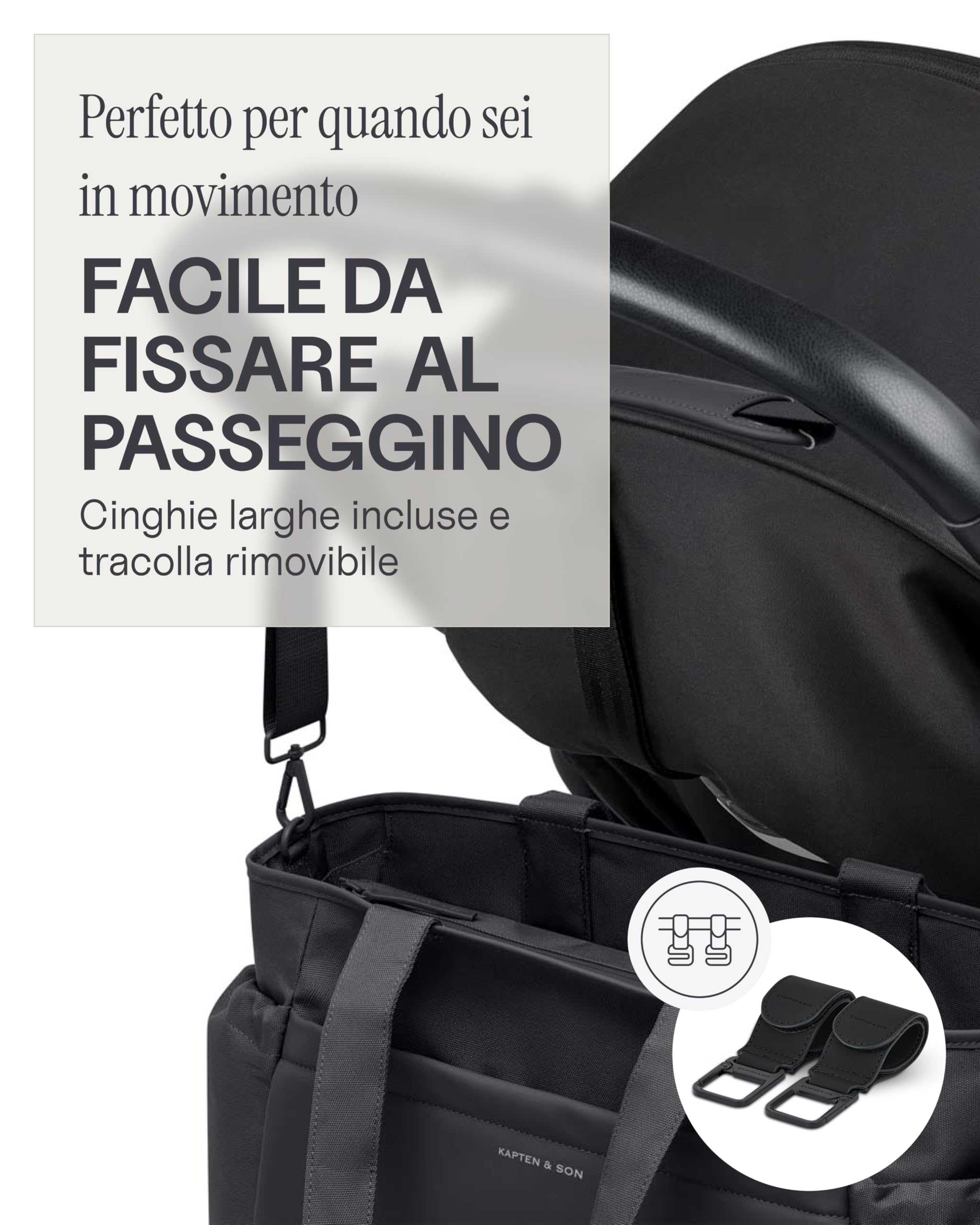 Kapten & Son Shopper Hellvi Diaper Set 25 l, borsa fasciatoio con fissaggio a passeggino e valigia, inclusa borsa da trucco e portabottiglie isolato