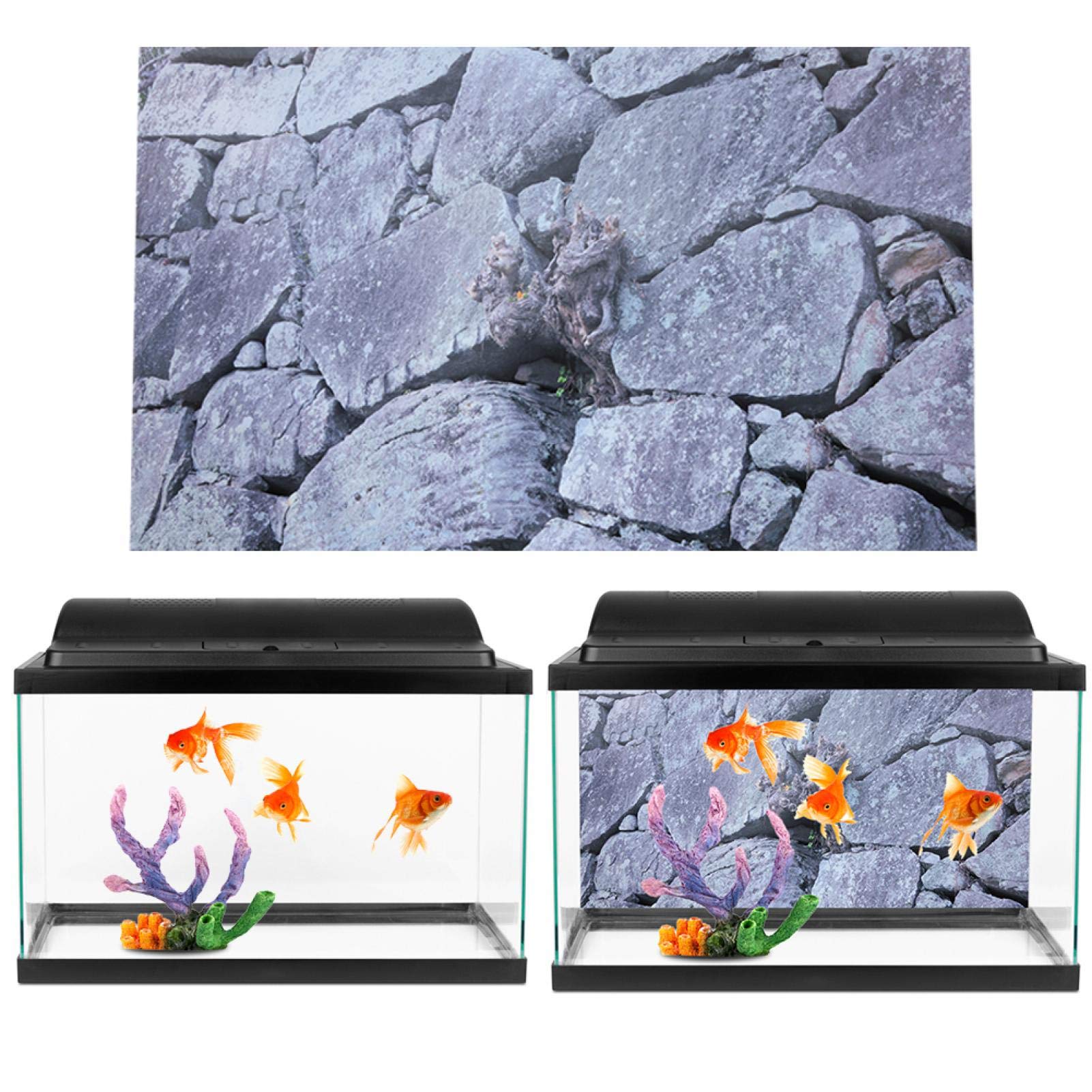 HEEPDD Fish Tank Poster, Rock Stone Aquarium Background Decorative Sticker PVC Adhesive Wall Picture Landscape Painting for Aquarium Fish Tank Decoration(76 * 46cm)