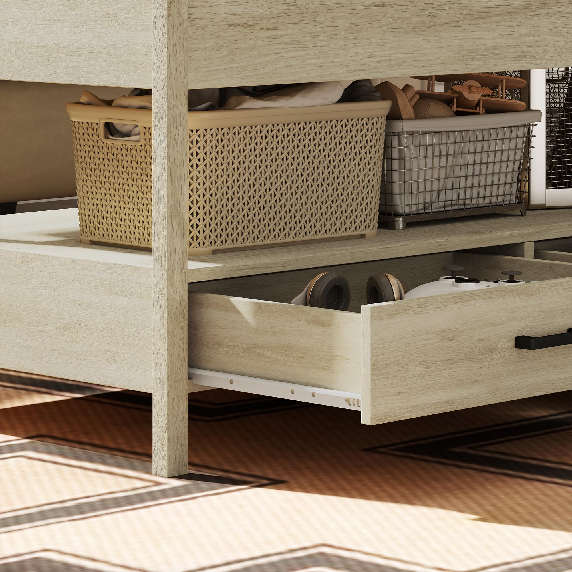 HOMCOM Mesa de Centro Elevable Encimera Elevable Cajones Roble | Mesa de Café, Espacio Oculto de Almacenaje, Estante Abierto, 100x50x48-62 cm