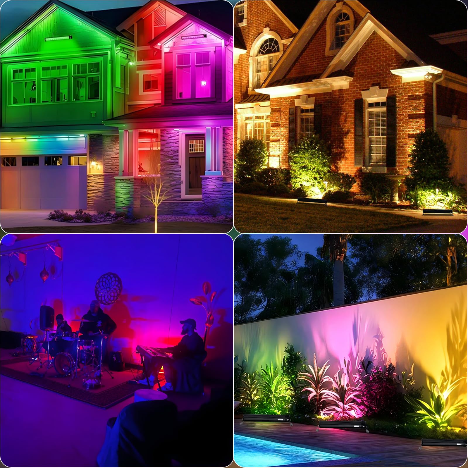 Faretto LED RGB Esterno 50W, 2 Pezzi Barra LED RGB con 360° Telecomando e Controllo APP Bluetooth, Impermeabile IP66 Faretti RGB da Esterno Luce d'Atmosfera RGB per Festa Natale Giardino