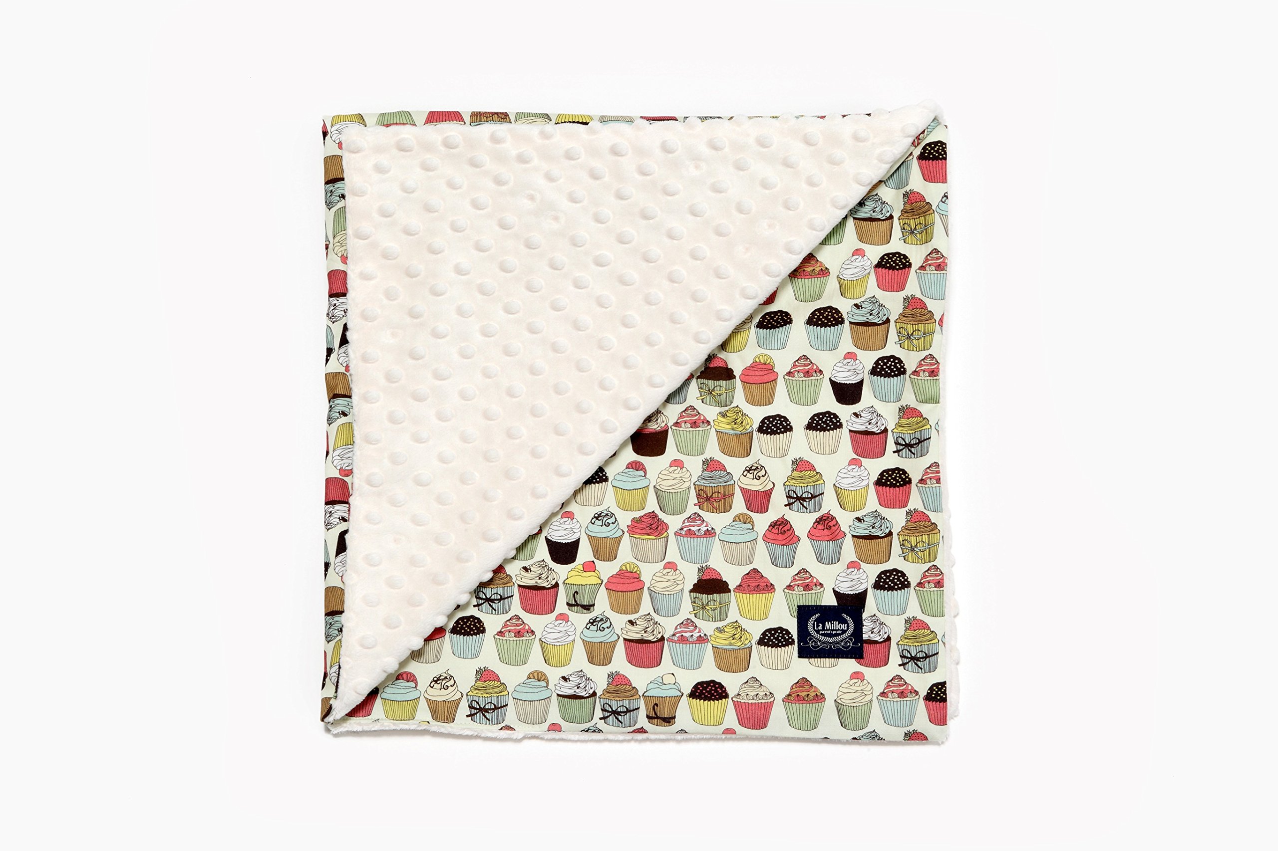 La Millou Light koc dziecięcy koc dwustronny materiał Minky 110 x 140 cm babeczki / ecru