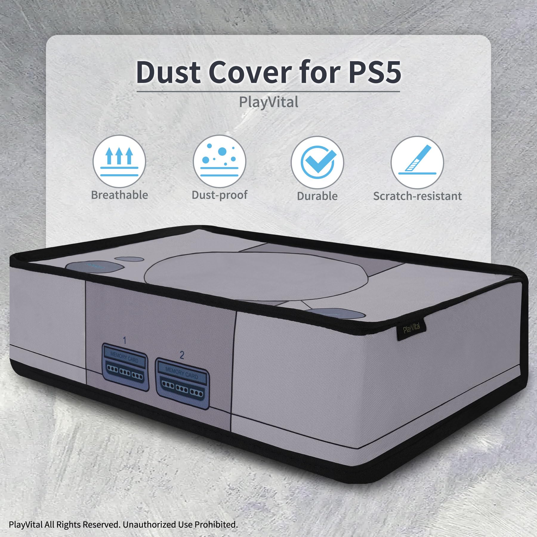 PlayVital Cover Antipolvere per ps5 Console, Copertura Nylon Orizzontale Custodia Protettiva Impermeabile per ps5 Standard Console Disc&Digital Edition(Non per Slim/Pro), Stile Retrò 32 Bit