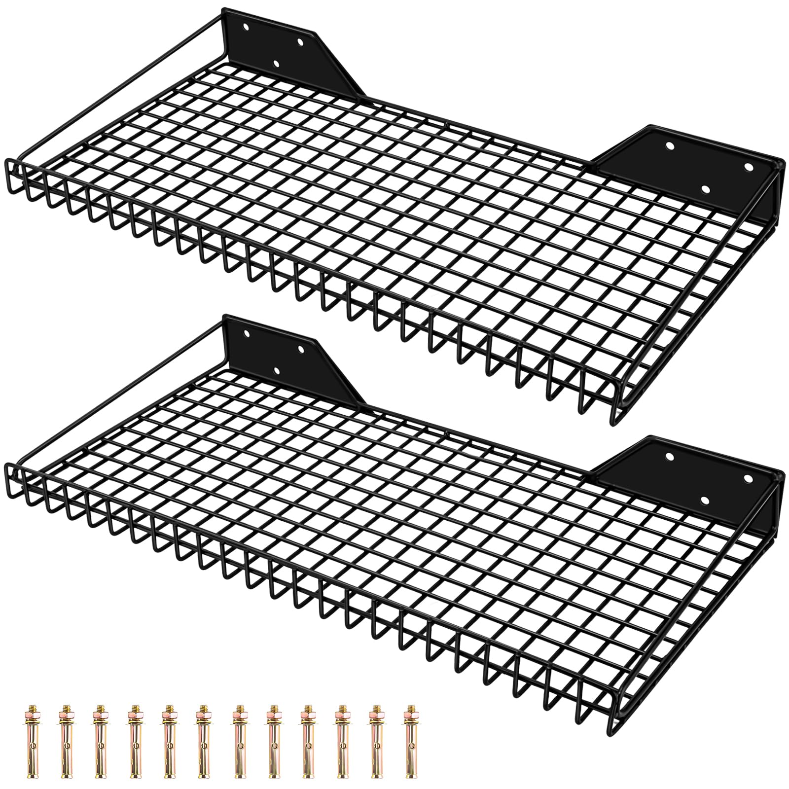 2 pack garage shelving wall mounted garage wall shelf 23.5" x 12", heavy duty metal wall storage shelves for closet, laundry room, kitchen, metal floating shelf holds up to 65 lbs(black)