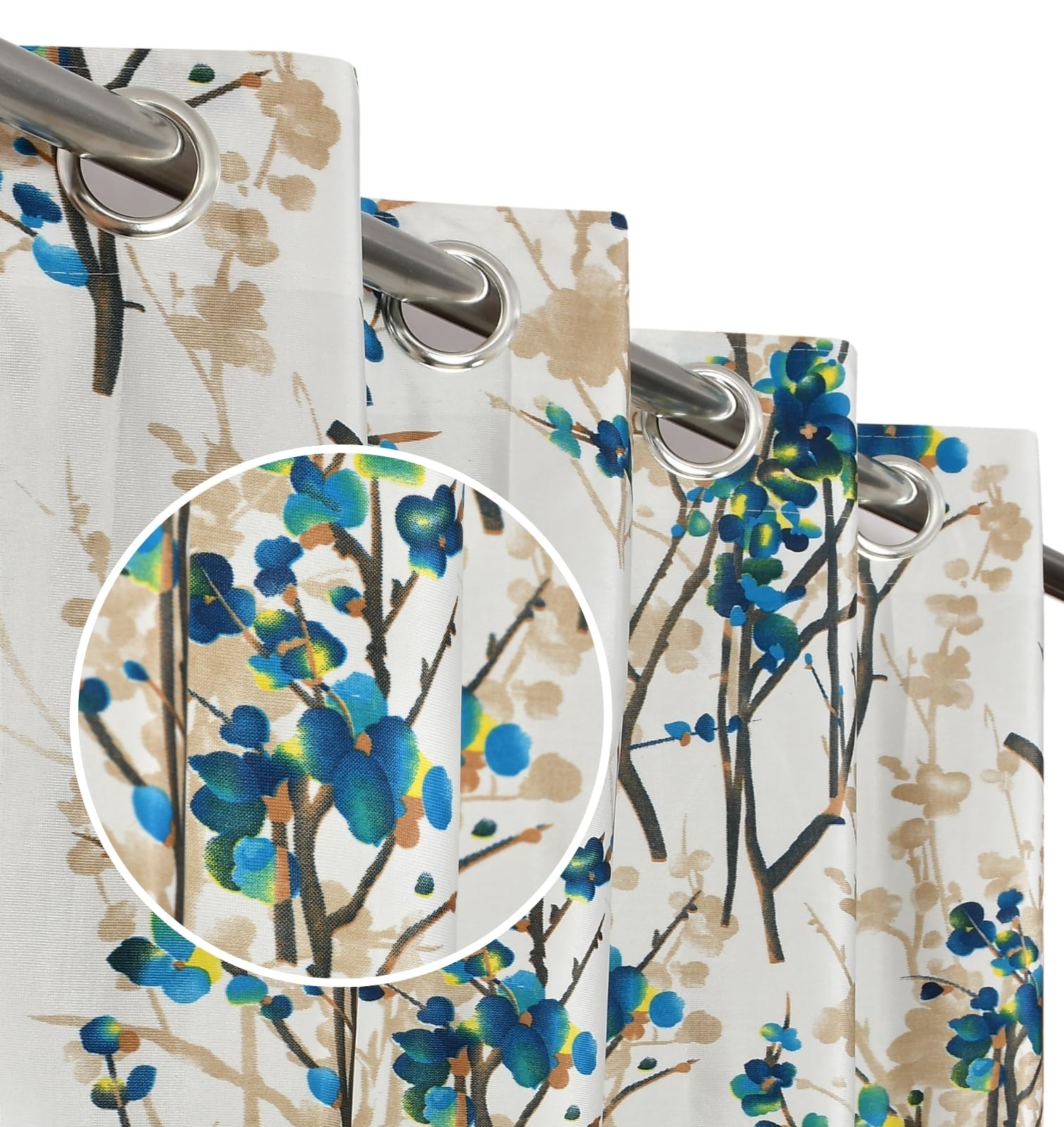 Stuffique Polyester Grommet Floral Curtains 7 feet Long Set of 2, Teal-image-39