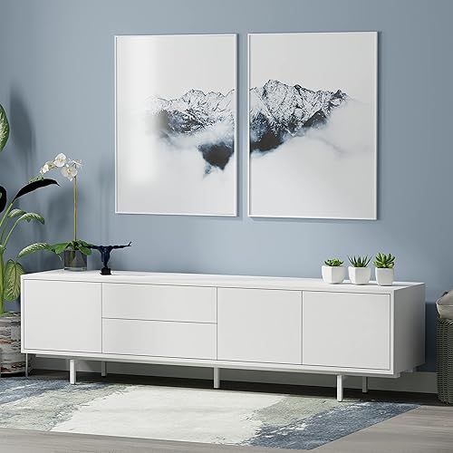 Miniatura 2 de Glenwillow Home Atlas - Armario moderno para TV de 78 x 20 pulgadas marco blanco puerta y cajones blancos base blanca