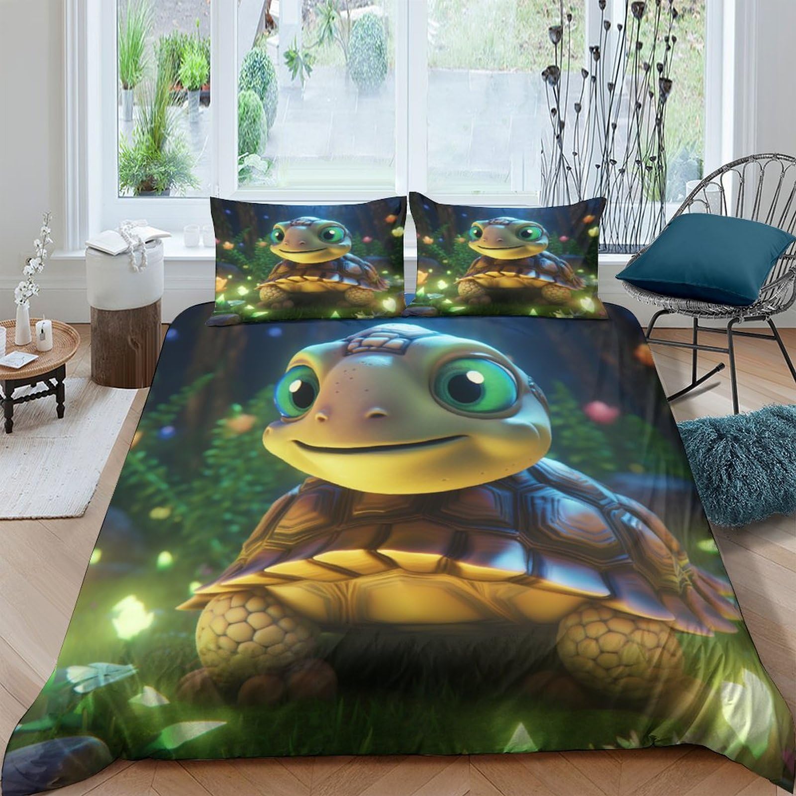 Housse de couette tortue 3D microfibre douce 200x200 cm pour lit double