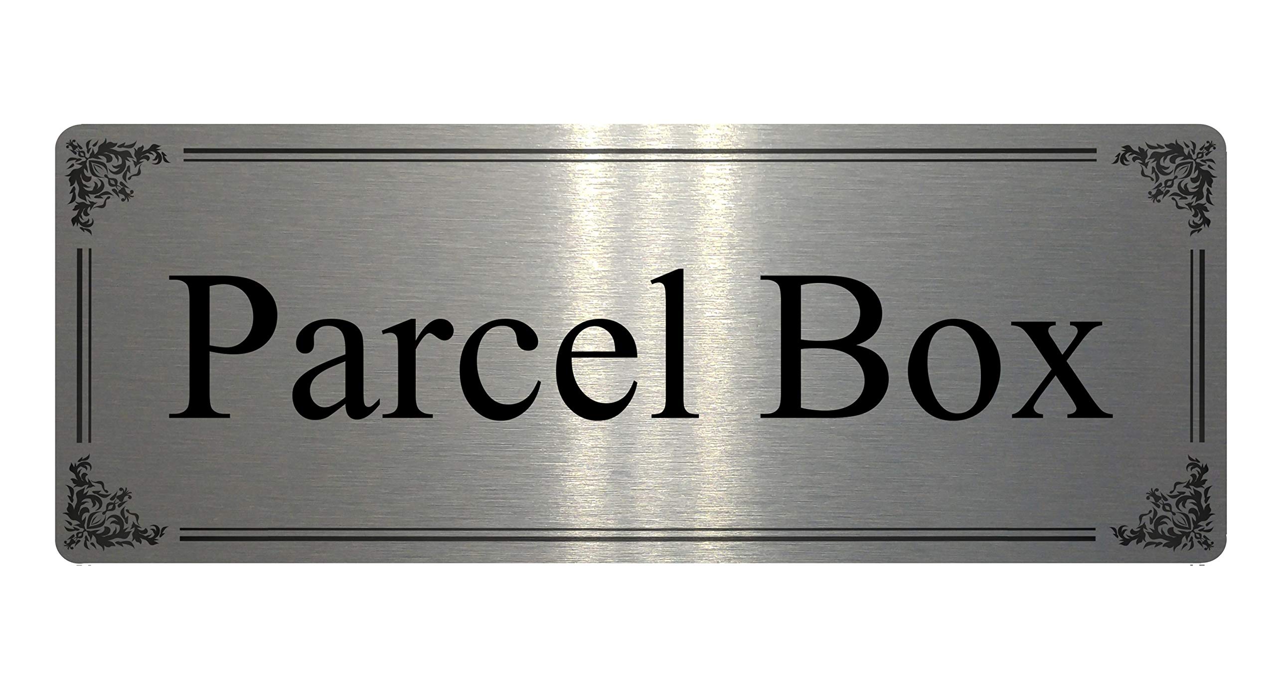 Xtra-Print Brushed Silver. 698 Parcel Box Ornament Metal Aluminium Plaque Sign Door House Office 120X40mm (Brushed Silver.)