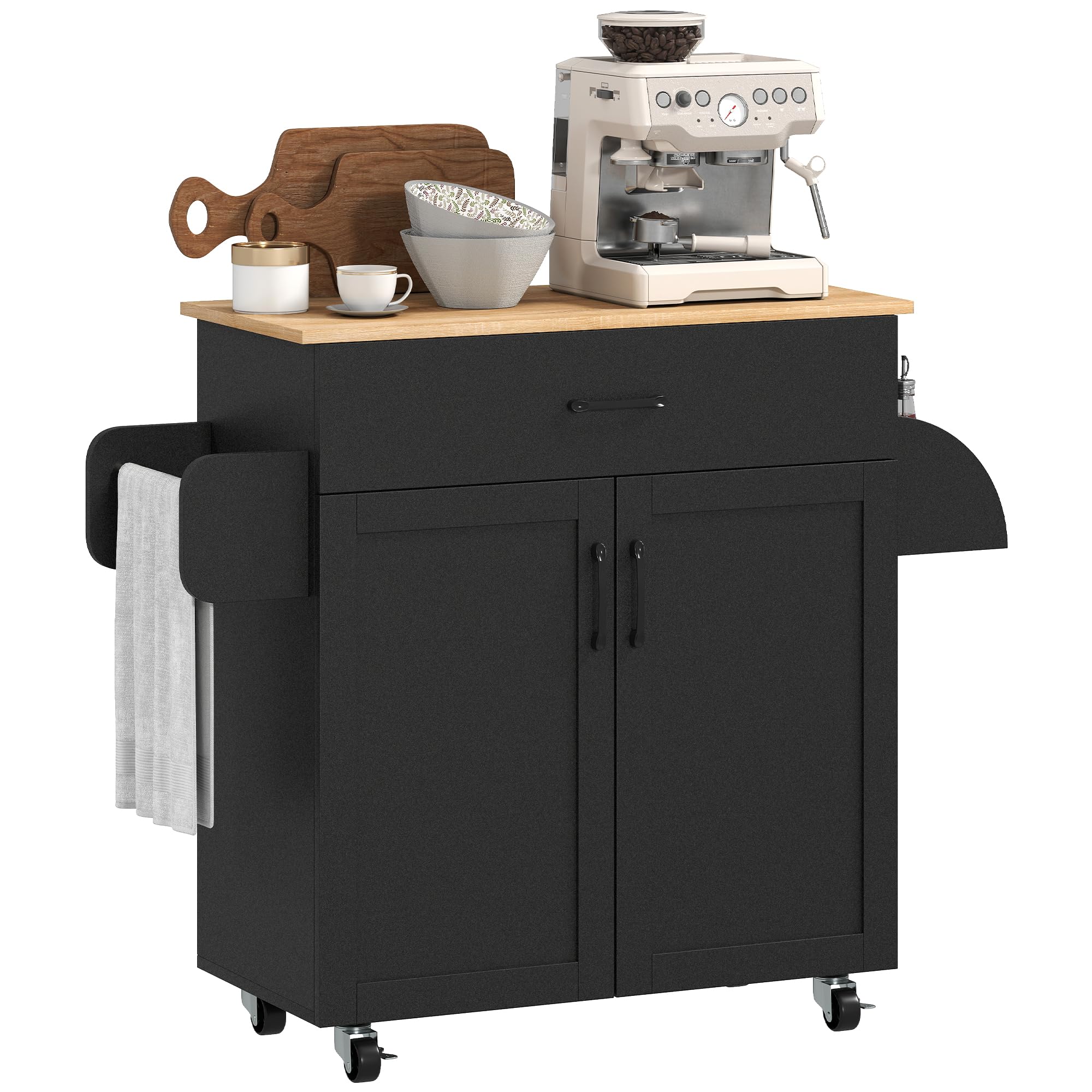 HOMCOM Isola Cucina con Contenitore 1 Cassetto 2 Ante Nero