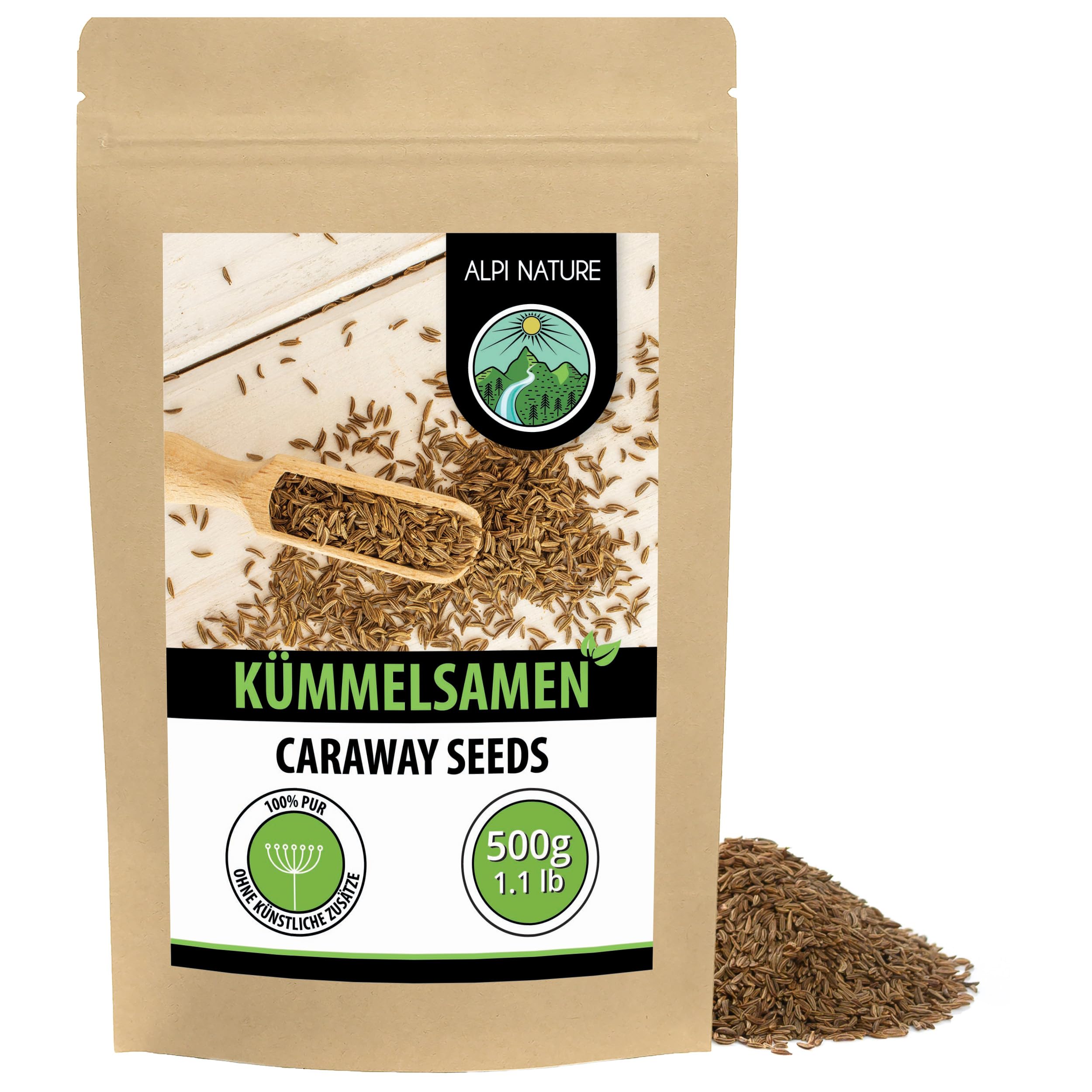 Alpi Nature Kümmel ganz 500g, Kümmelsamen, Kümmelkörner, Kümmel ganz zum Kochen und Backen