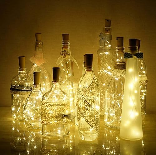 Miniatura 4 de Decorman Paquete de 10 luces solares para botellas de vino, 10 luces LED impermeables con forma de corcho de cobre para bodas, Navidad, exteriores,