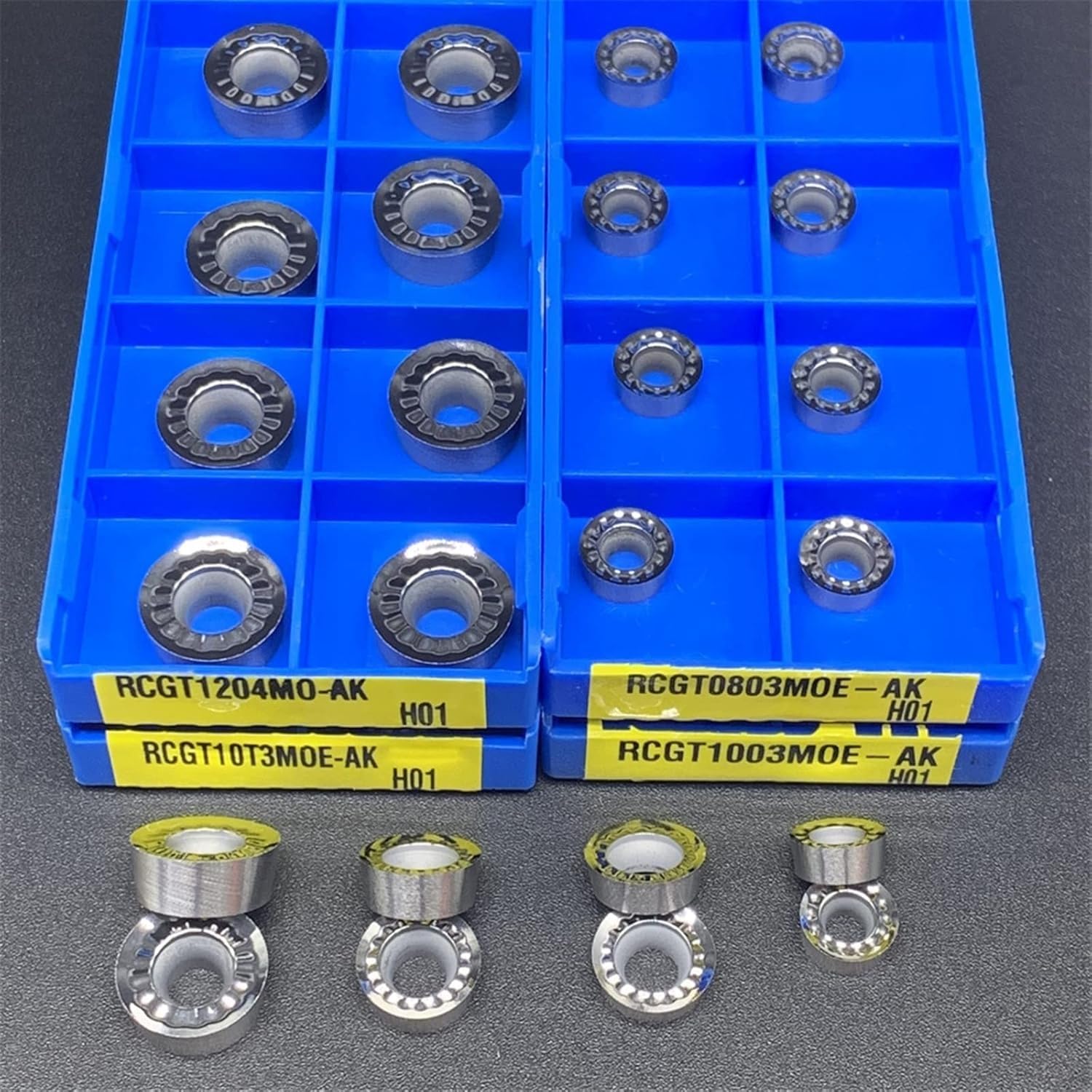 Herramientas de torneado, Insertos de cortadores 1 caja RCGT0803MOE RCGT10T3MOE AK RCGT1204MOE AK H01 Torno de carburo Torno giratorio Inserto redondo Herramientas de aleación de aluminio Procesamient