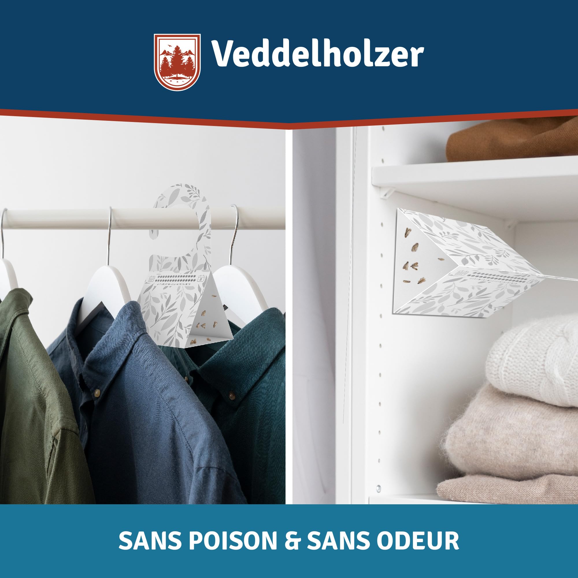 Veddelholzer Lot de 8 pièges à mites de vêtements - Piège triangulaire avec crochets et surface adhésive - Sans odeur et non toxique