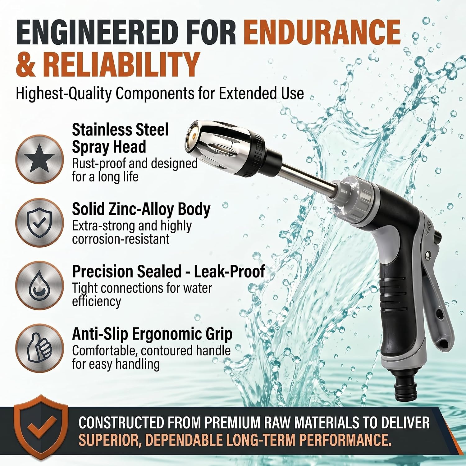 High Pressure Hose Nozzle with 4 Spray Modes, Adjustable Water Spray Gun, Metal Garden Hose Sprayer for Car Wash, Plant Watering, Patio & Outdoor Cleaning (Sprayer Kit with 3 Connectors & Foam Cannon)