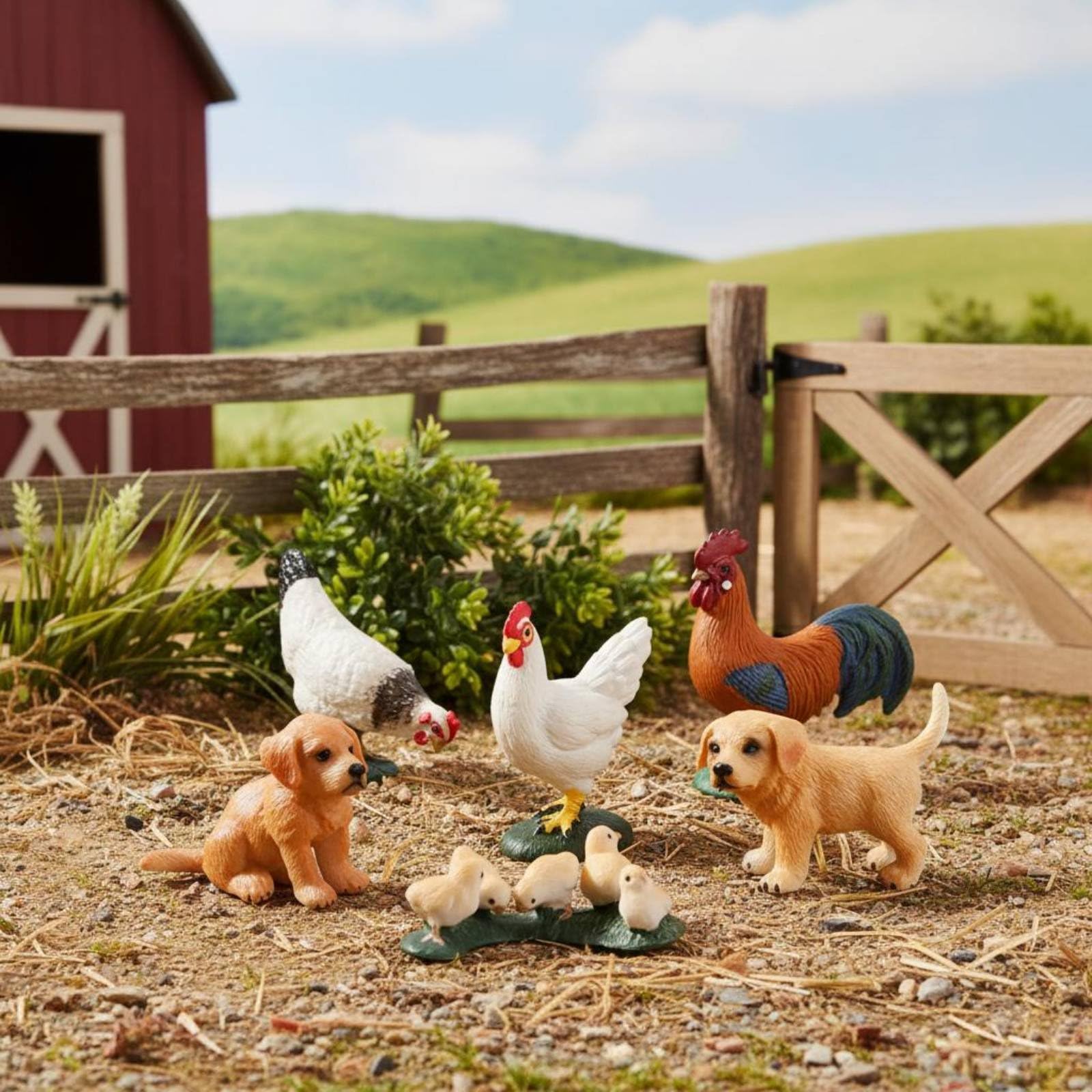 Bauernhof Spielset Bauernhofdiorama Tierfiguren Bauernhofscheune Zäune mit PVC Material für Lernspiel Rollenspiel Fantasiegeschichten Klassenzimmerdekoration Hobbylandschaft Geeignet