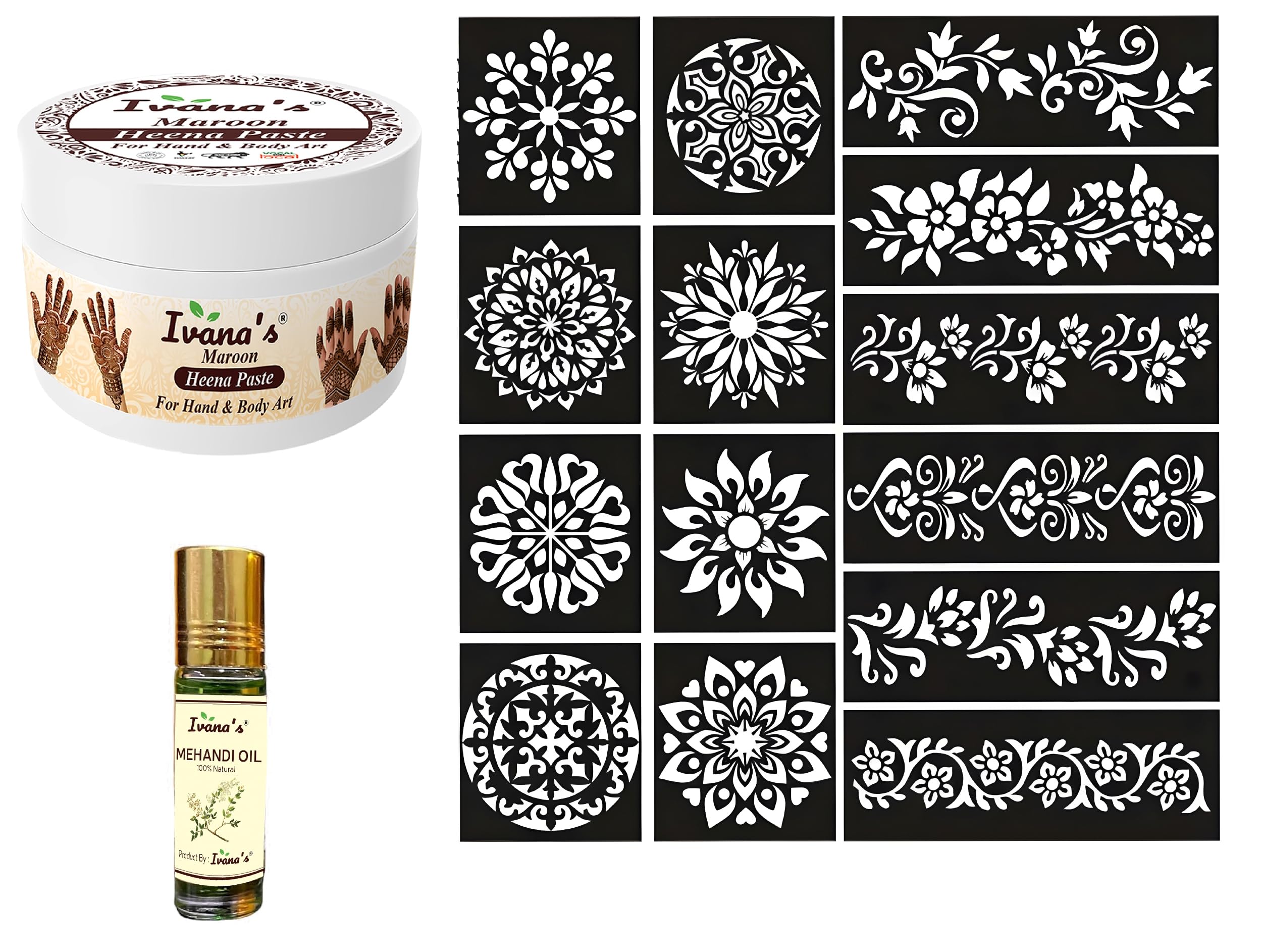 IVANA Instant Henna Paste in Dark Maroon – Ready-to-Use Mehndi Paste for Hands & Bridal Designs | Fast Stain, Chemical-Free, Natural Instant Henna Color With 14 Pcs Henna Sticker & Mehandi Oil Roll on-image-34