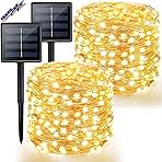 2Pack Solar String Lights Outdoor, 80FT 200LED Solar Fairy Lights, Waterproof Copper Wire & 8 Modes, Solar Twinkle Light for Garden, Tree, Wedding, Christmas Decorations, Patio, Fence (Warm White)