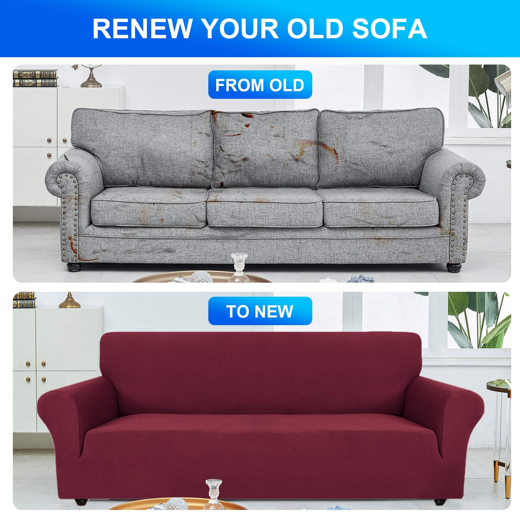 CYCMACO Copridivano 3 Posti Con Braccioli, Copridivani Elasticizzato Antiscivolo, Universale Moderno Copri Divano Antigraffio, Sofa Cover Antimacchia, Lavabile In Lavatrice, Borgogna