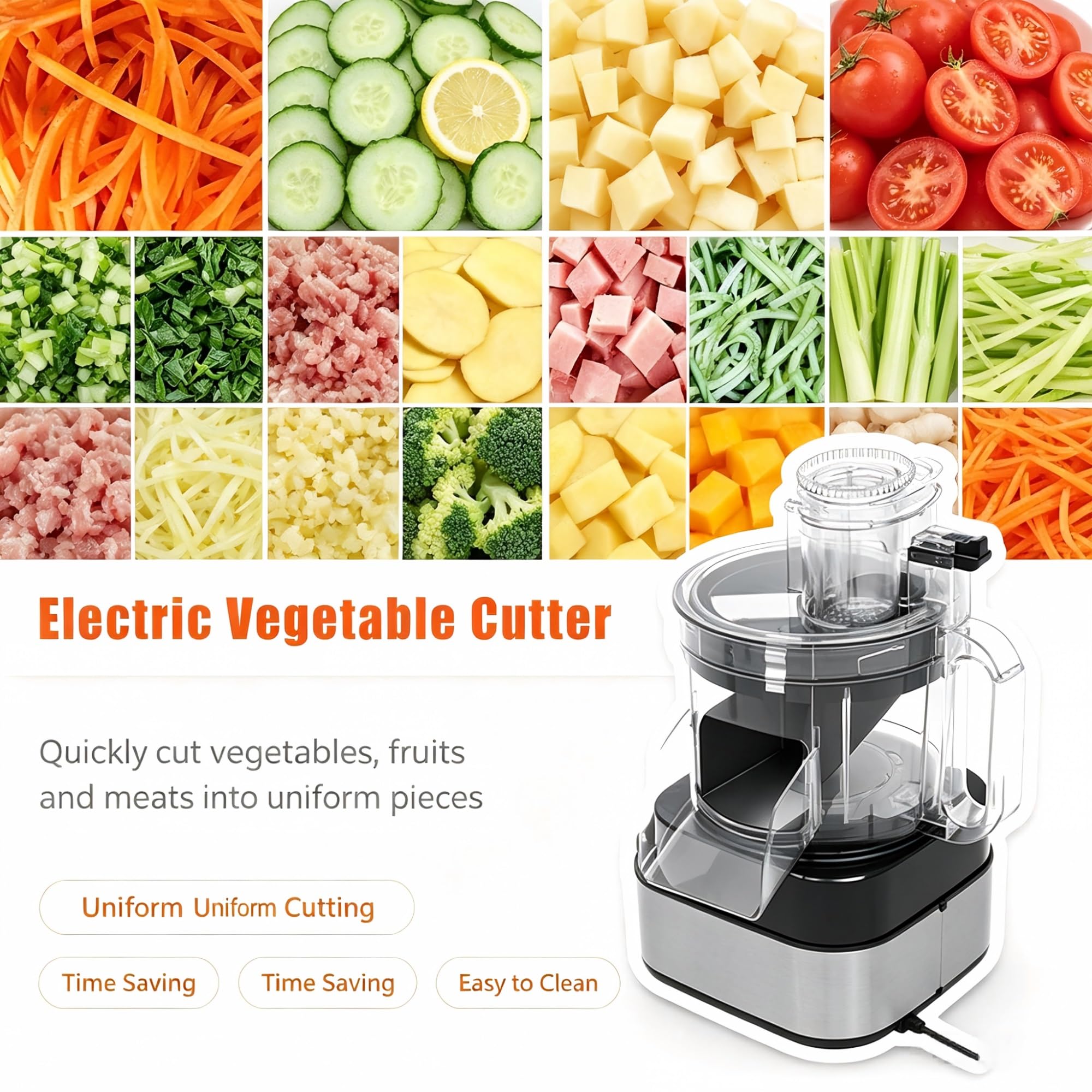Procesador de alimentos de 600 W, picador de alimentos Plus | For preparación de frutas, verduras y carne, molinillo de verduras casero con 5 cuchillas de rejilla y 4 discos de corte