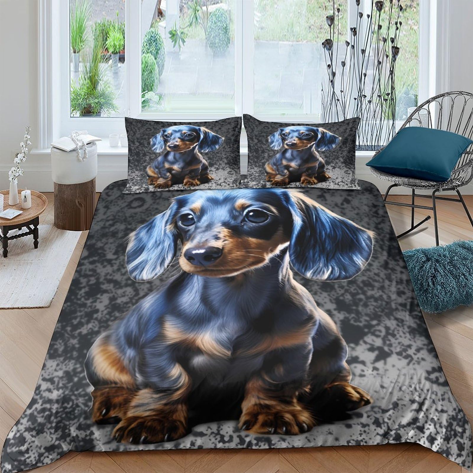 Ctjqhvkz Style-3 3D Printed Dachshund Fitted Sheet Microfiber Soft Bedroom Decor Dog Bed Cover For Home Guest Room Mattress Protection Single（135X200cm）