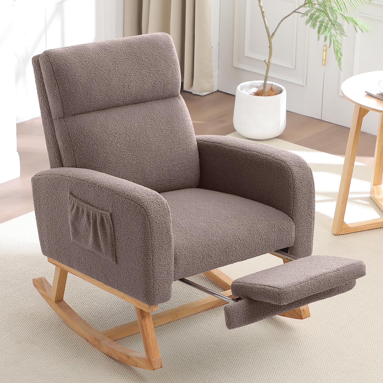 Rocking Chair Nursery with Foot Rest, Nursing Rocking Chairs for Mom Nursery, Teddy Rocker Glider with High Backrest for Living Room, Bedroom, Coffee