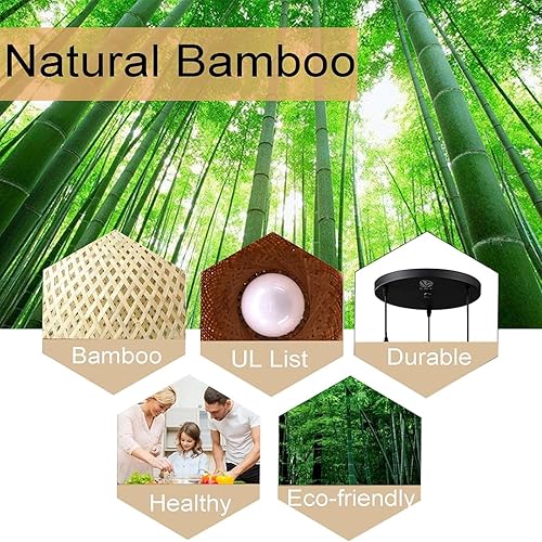 Miniatura 5 de GWY Lámpara colgante de bambú estilo japonés E27, lámpara colgante de techo para sala de estar, dormitorio, restaurante, cafetería, casa de té, bar,