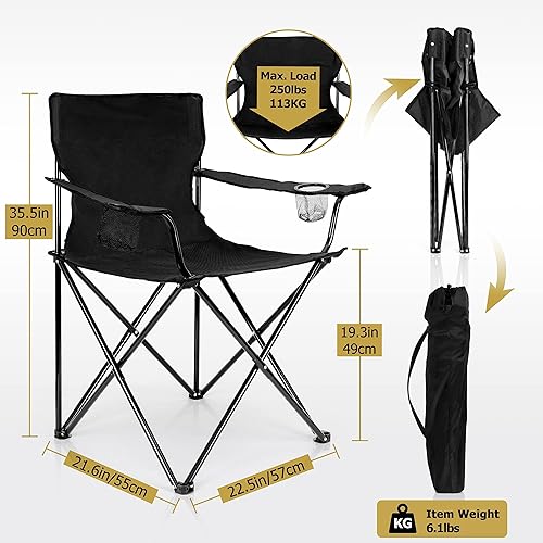 Miniatura 3 de Leonyo 2 sillas plegables de campamento, sillas portátiles para exteriores para adultos con portavasos y bolsa de transporte para playa, deportes,