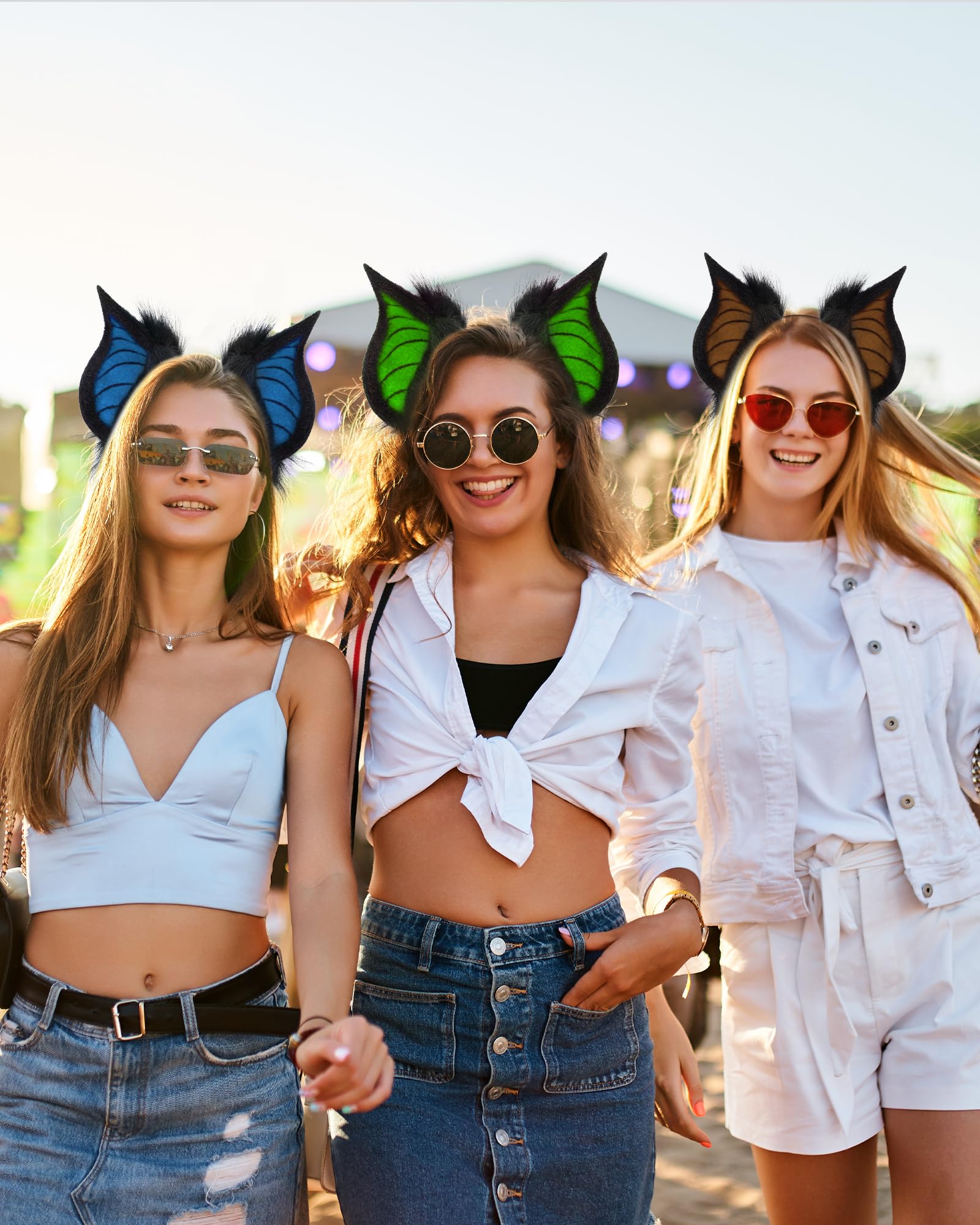 BNLIDES Handmade Bat Beast Ears Headband Adult Cosplay Costume Accessories for Halloween, Anime Con, Stage Performance: Black Blue