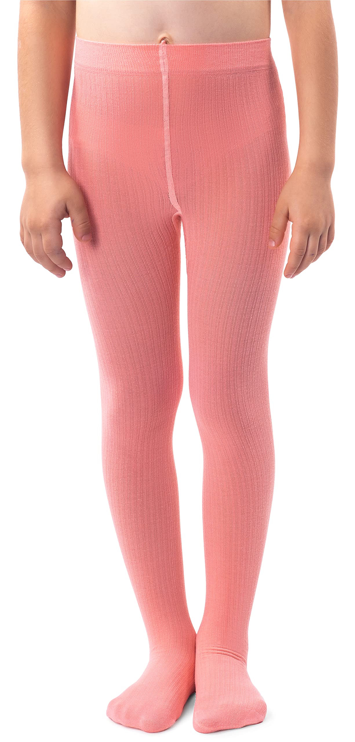 Noq Girls Salmon Plain Knit Tights Footed Warm Opaque School Kid Stockings Ballet Dance Show Nursery, 10/11 Years