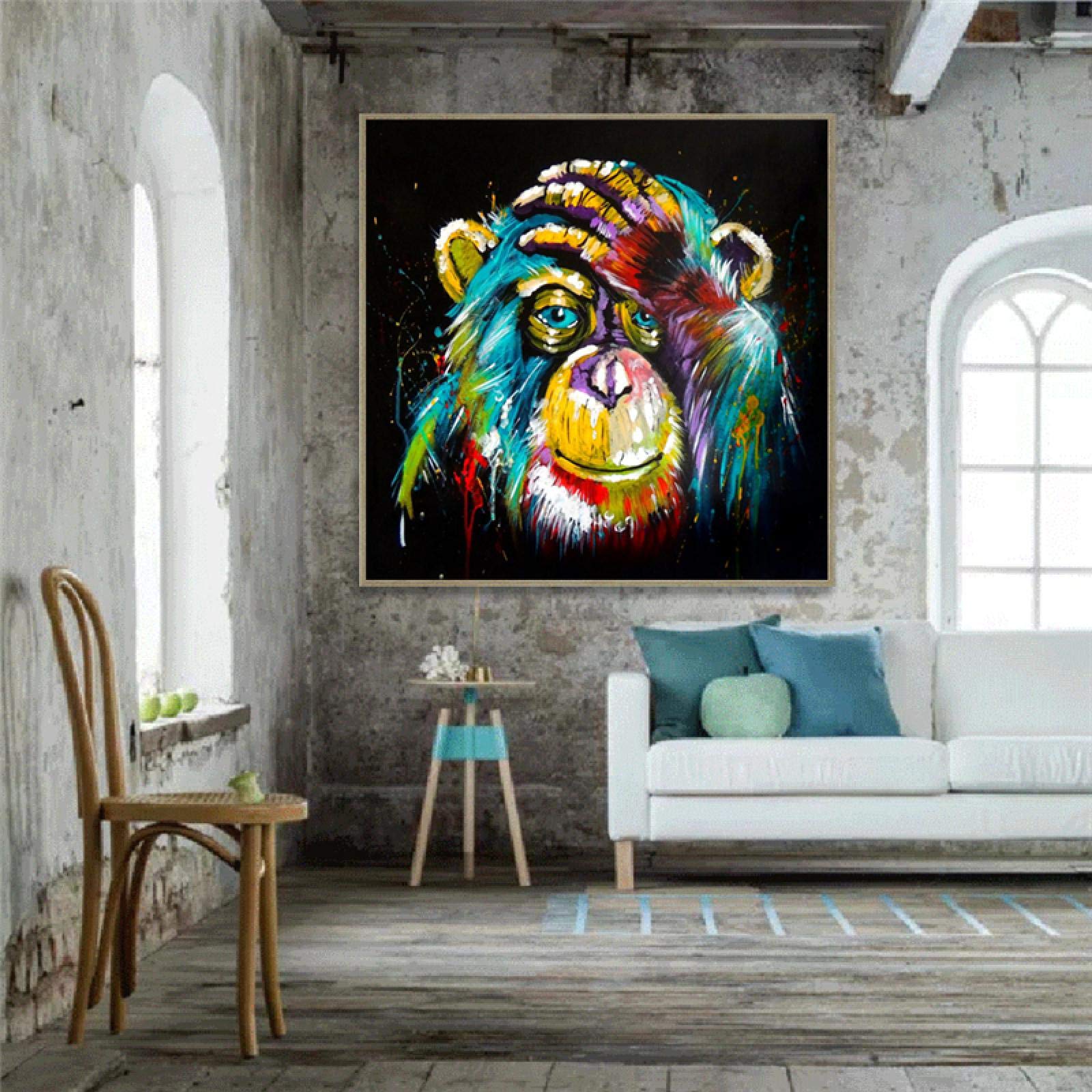Akwarela małpa sztuka ścienna wydruki na płótnie abstrakcyjne zwierzęta pop art obrazy na płótnie dekoracje ścienne obrazy do pokoju dziecięcego 70 x 70 cm bez ramy