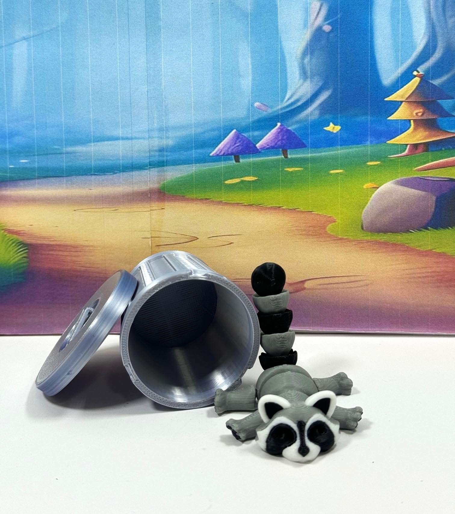 Amazon.com: Articulated Racoon with Trash Can, 3D Printed Gray