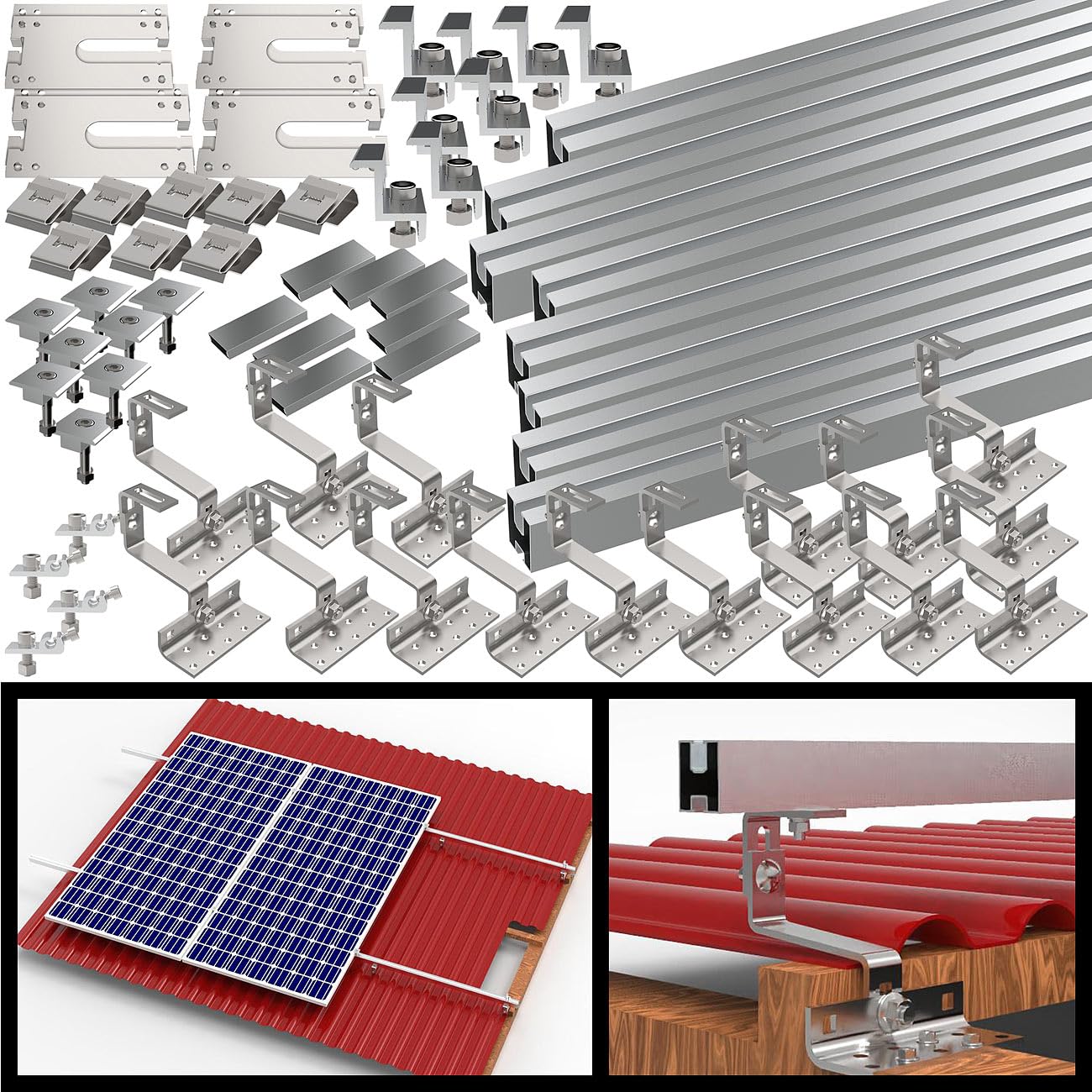 revolt montaggio fotovoltaico: Set di montaggio sul tetto, per 4 moduli solari, 68 pezzi, flessibile (kit di per tegole fotovoltaiche, supporti pannelli solari da tetto, PV)