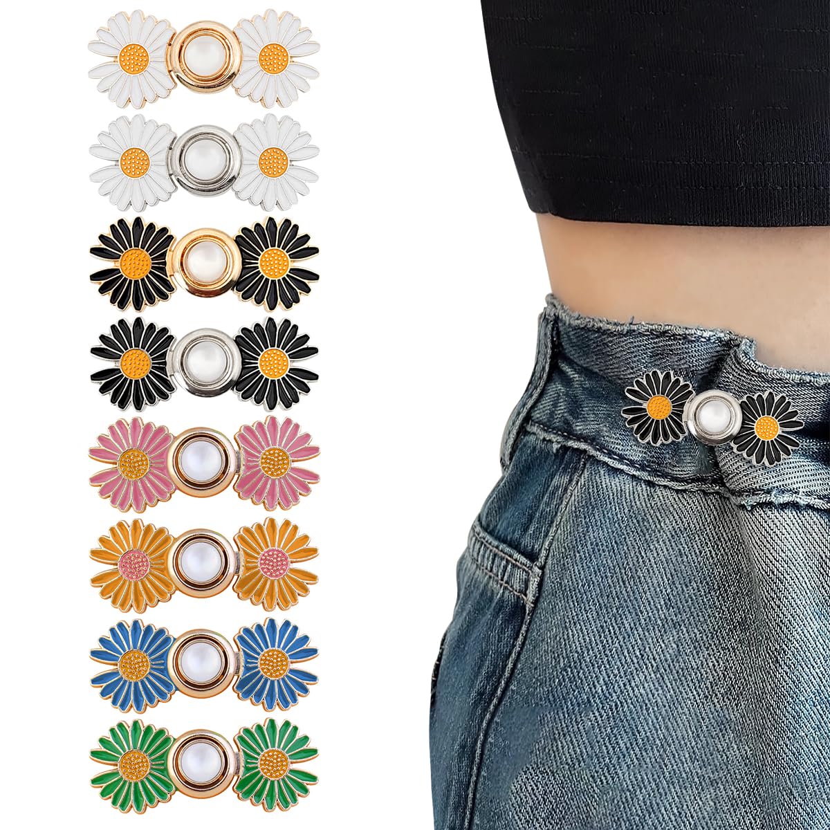 8 Set Pant Waist Tightener Buttons Pins for Loose Jeans, 2026 New Adjustable Waist Buckle Extender Set Pants Clips