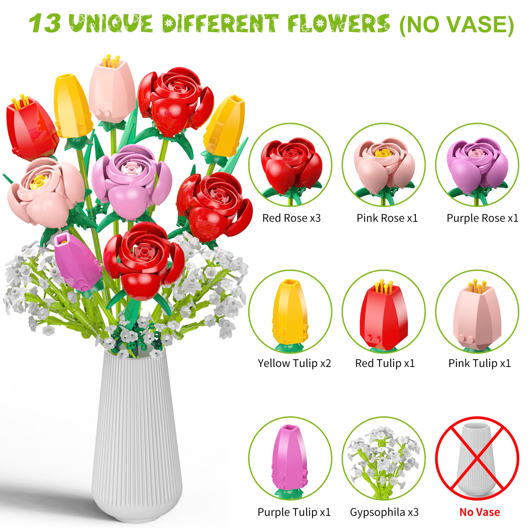 Amazon.com: Flower Bouquet Building Set, 680PCS Tulip & Rose Block