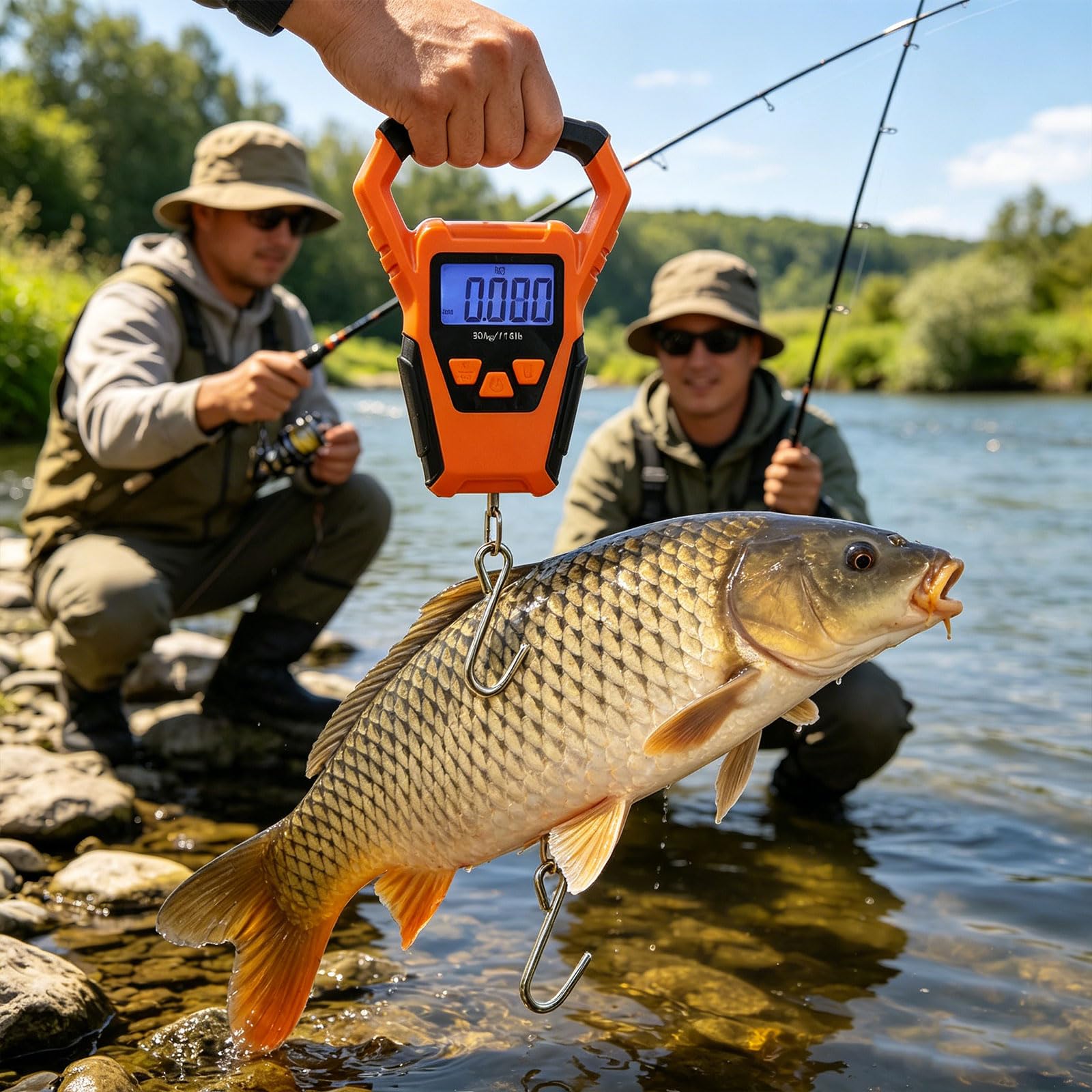 Bilancia digitale LCD retroilluminata con schermo elettronico da pesca, 50 kg, bilancia da appendere, con metro a nastro e gancio, impermeabile
