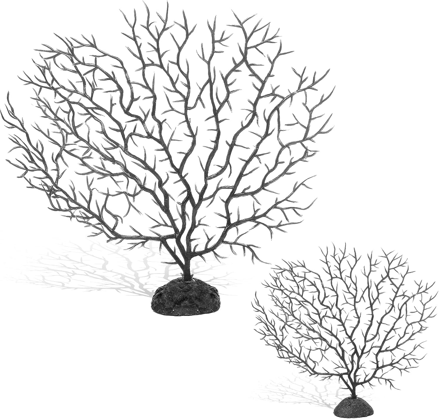 Piutouyar 2Pcs Sea Fan Coral Decorations, Black Simulation Sea Coral Branch for Aquarium Ornament Fish Tank Landscape (11.8inch+6.7inch)