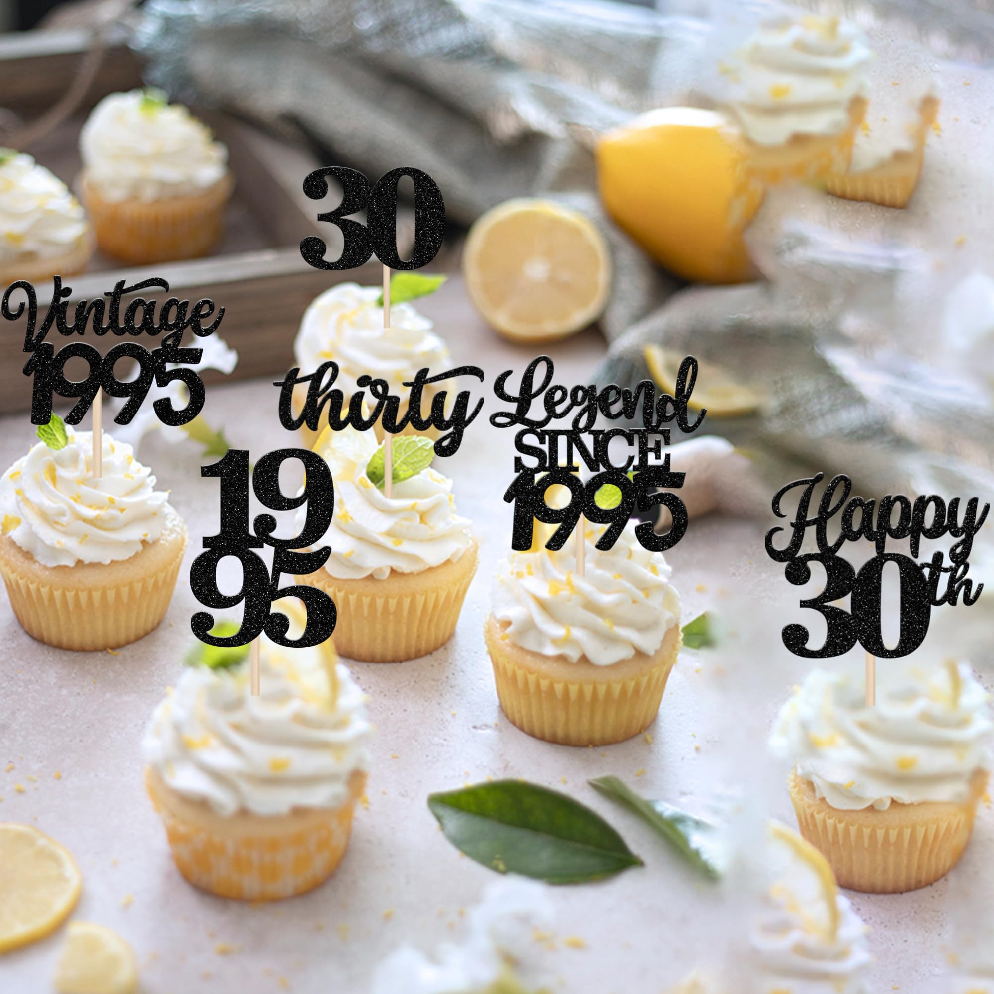 Birthday Cake Decorations 24 PCS Happy 30th Birthday Cupcake Toppers ...