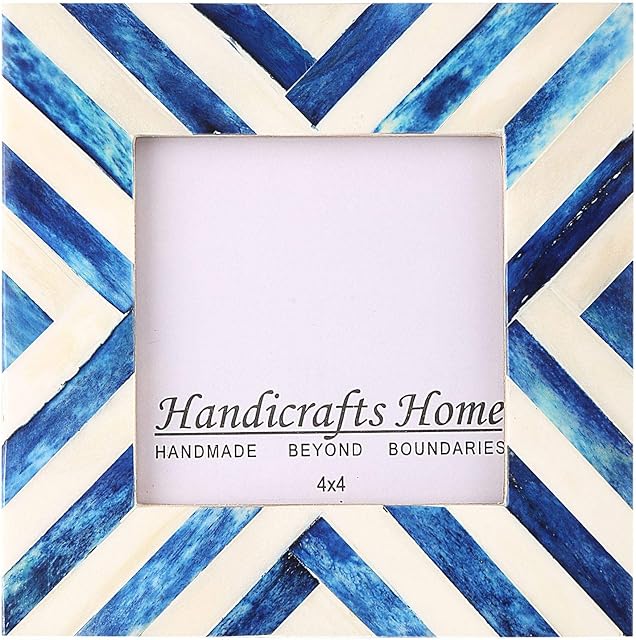Picture Frames Photo Frame Chevron Herringbone Vintage Wooden Handmade Naturals Bone Classic Size 4x4 Inch Blue - Christmas Gifts New Years Gift
