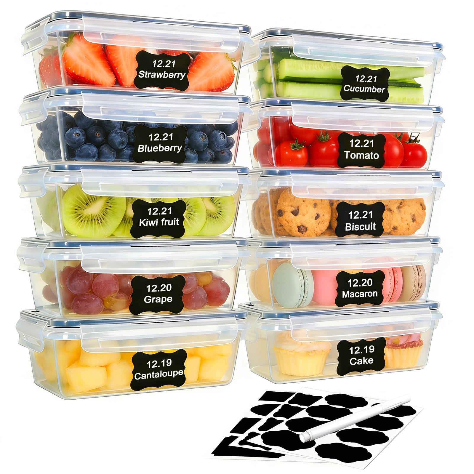 Boîte Conservation Alimentaire, 10 Pièces De 1l, Boîte Alimentaire Sans Bpa, Plastique Boîte Hermetique Alimentaire, 100% Étanche, Pour Congélateur, Frigo, Micro-Ondes & Repas à Emporter