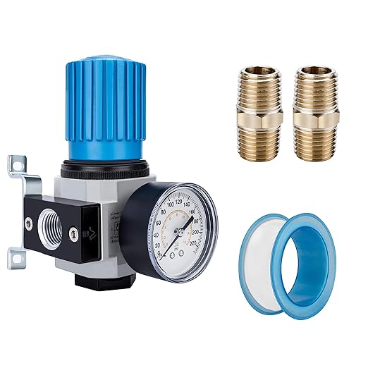 NANPU 1/2" NPT High Pressure Air Regulator with Steel-Protected Gauge, 141-SCFM 230Psi (LR-04)