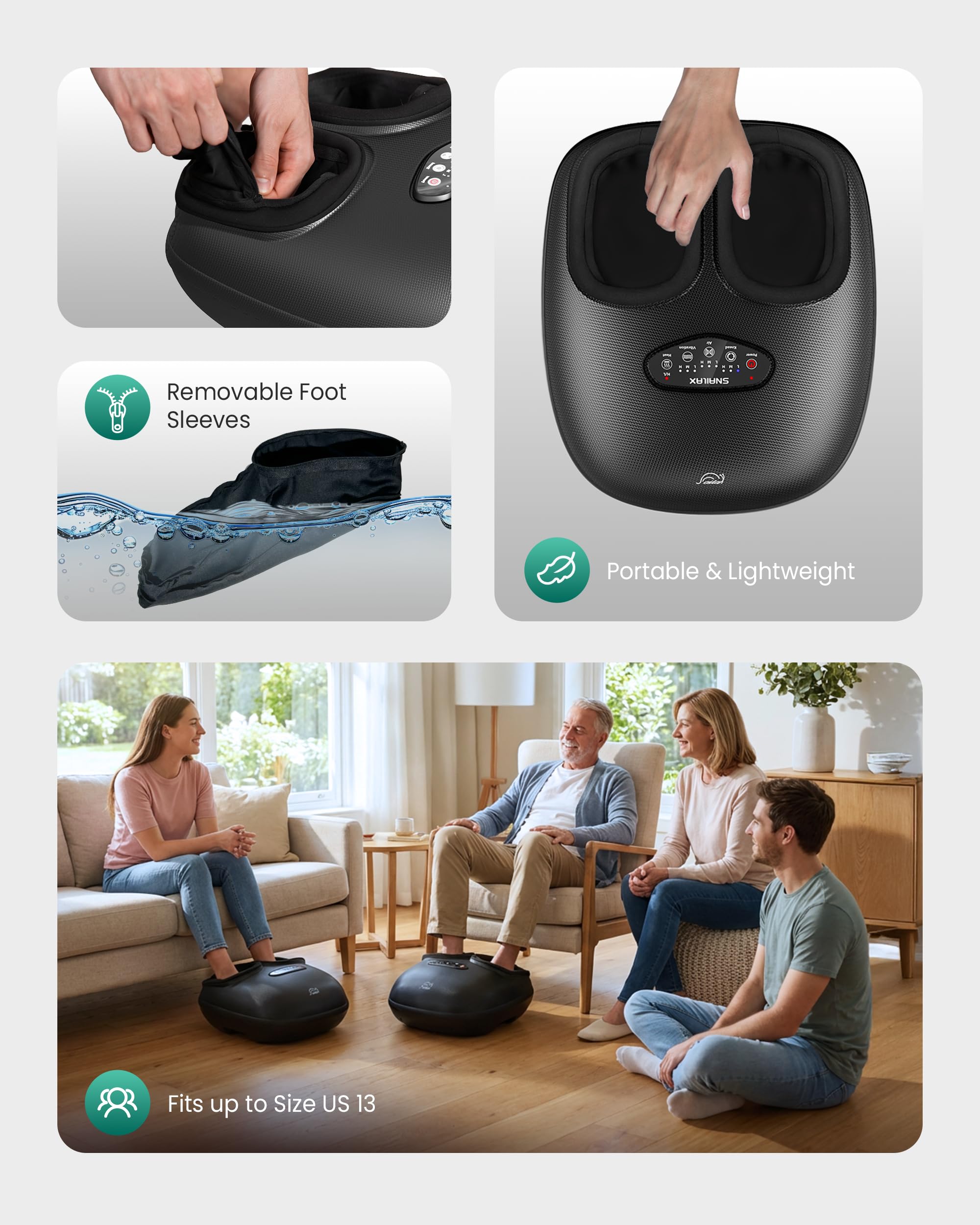 Snailax Shiatsu Fußmassagegerät mit Wärme für Plantarfasziitis Neuropathie, Elektrisches Fussmassagegerät mit 4D tiefen Kneten | Rollen | Kompression | Vibration, Bis Schuhgröße 47, Geschenke