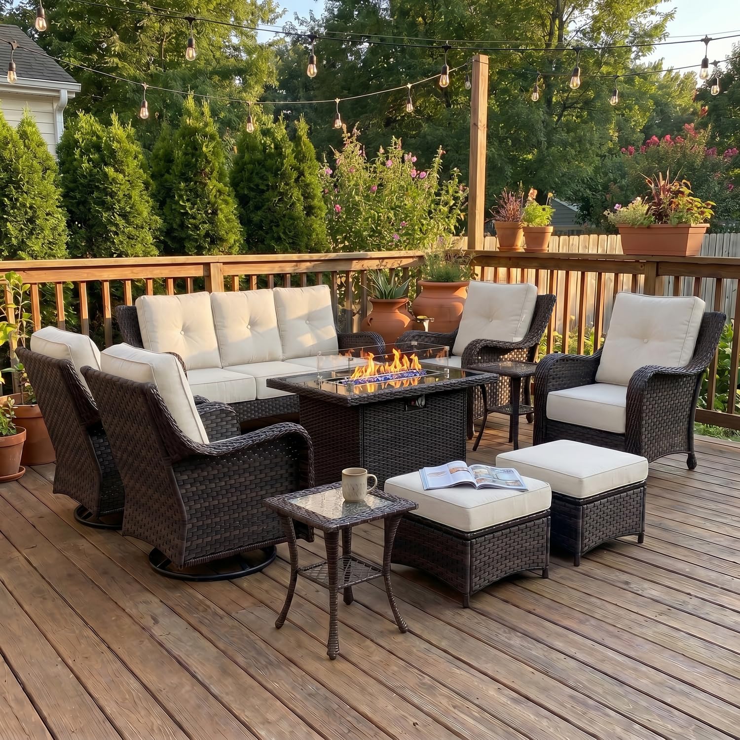 LayinSun 10 Piece Wicker Outdoor Furniture Set with 6-inch Comfy Cushions